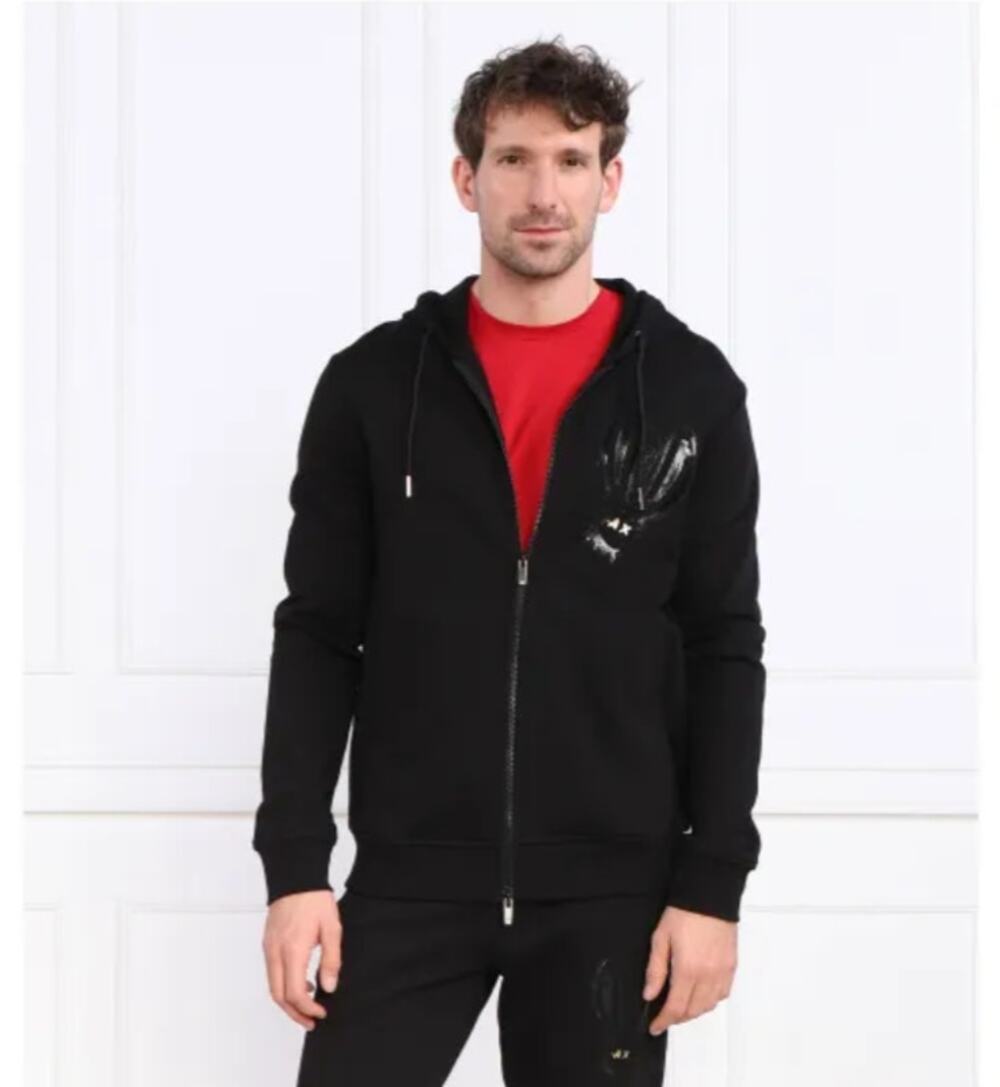 Armani Exchange Mens L Black Graphic Full Zip Hooded Sweatshirt HR12-25